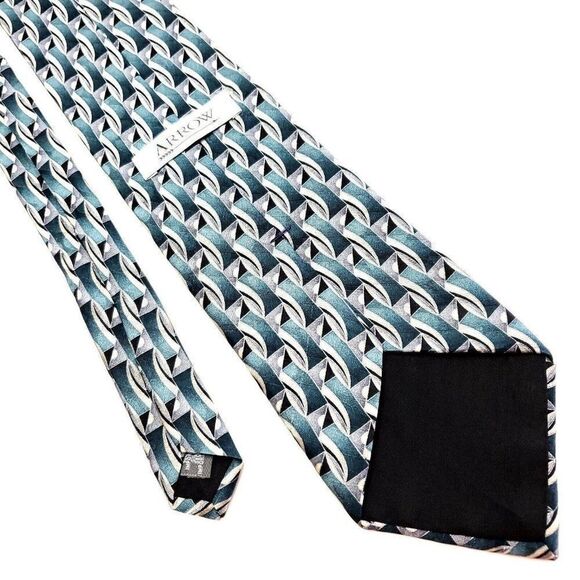 Arrow Teal White‎ Silk Tie Woven Geometric - Picture 3 of 6